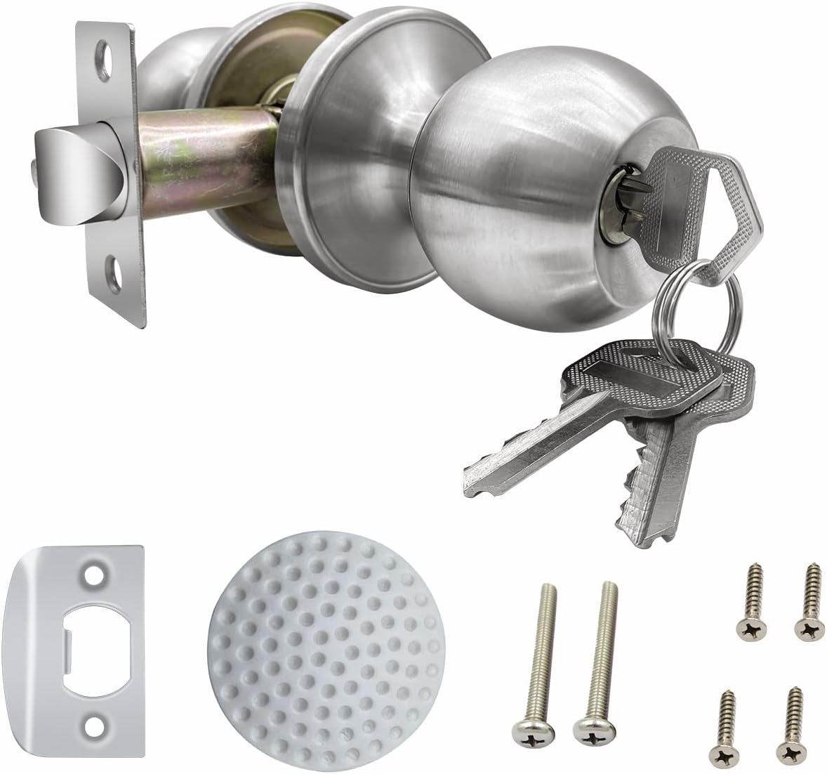 JO.KO Door Knob with Lock and Key, Round Ball Lock Interior/Exterior