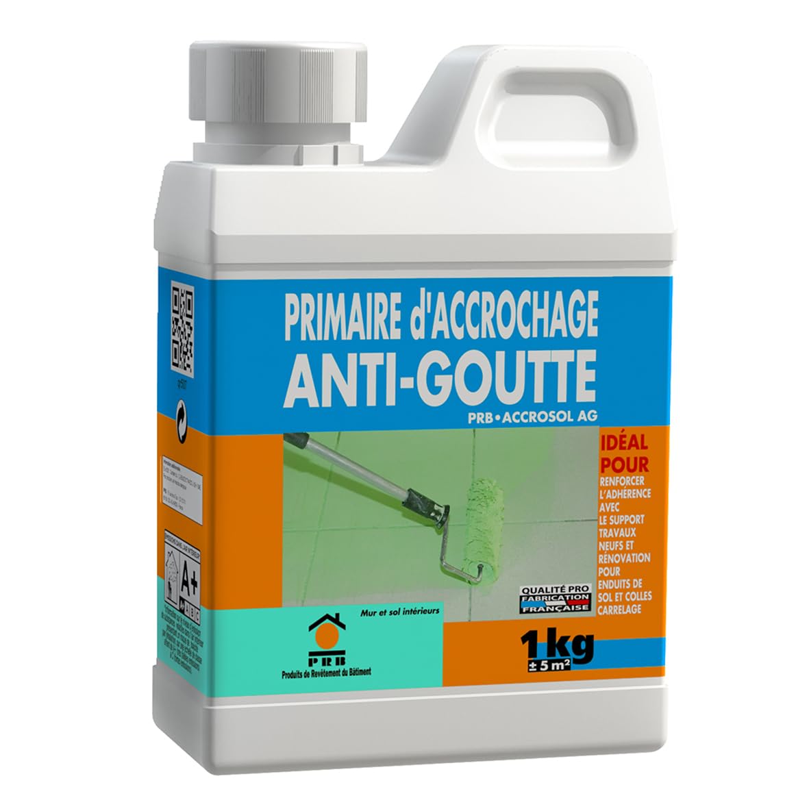 PRB Primaire d'Accrochage Anti-​Gouttes 1kg - Sous-​Couche Préparatrice pour Supports Lisses - Adhérence Renforcée - Usage Intérieur et Extérieur
