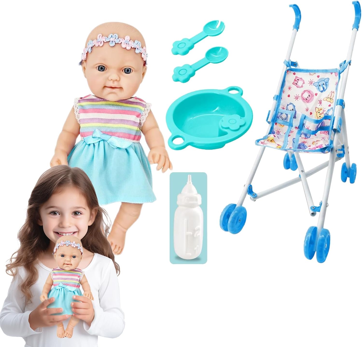 Stroller Set for Toddlers with Stroller | Toddler Accessories for a Realistic Simulation Game 10 Inch with Accessories for Toddlers Toy