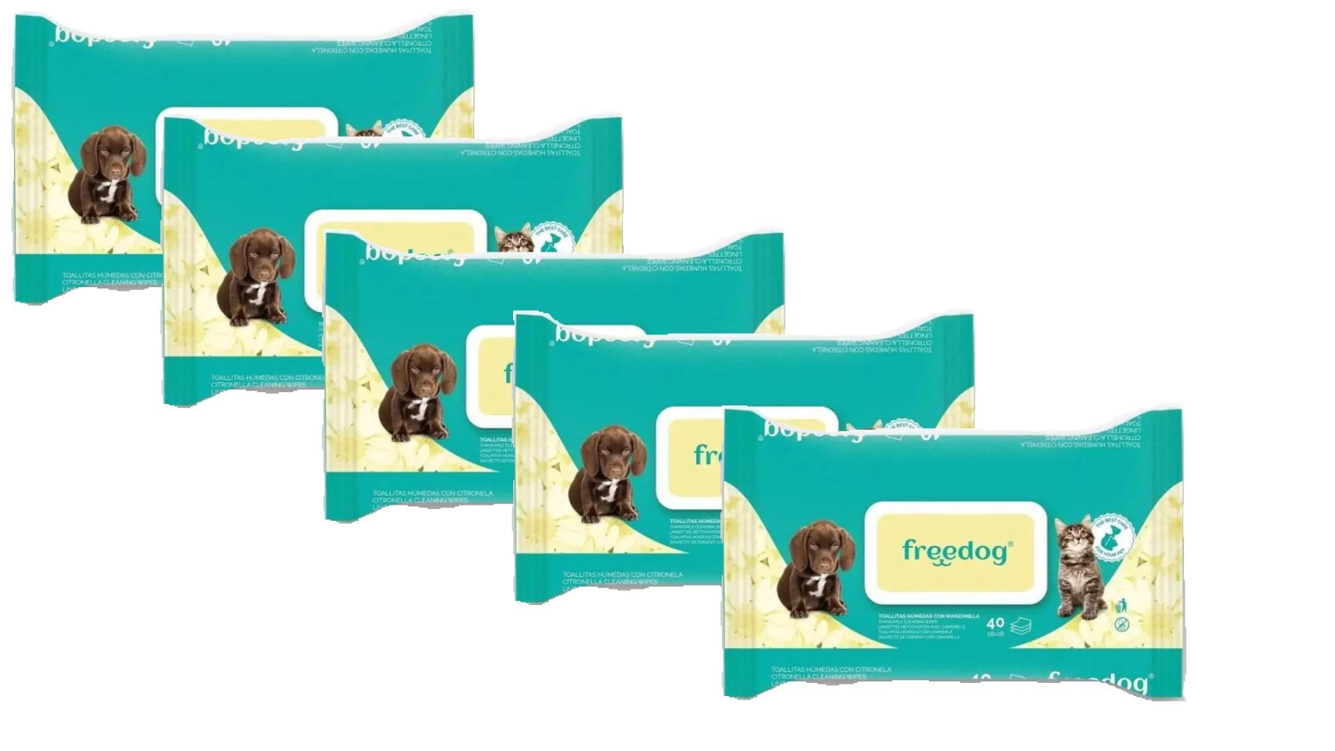 Freedog Toallitas Húmedas para Perros y Gatos Pack 5X 40unidades (Citronela)