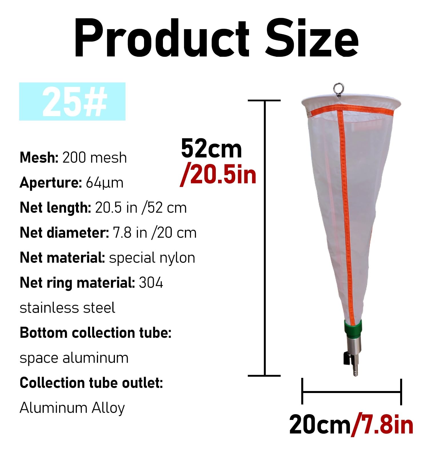 plankton network Red de plancton de 200 micrones para protozoos, red de plancton fina pequeña de 25 lb, red de muestreo de nailon engrosada de 112 μm para recolectar fitoplancton(125 Mesh)