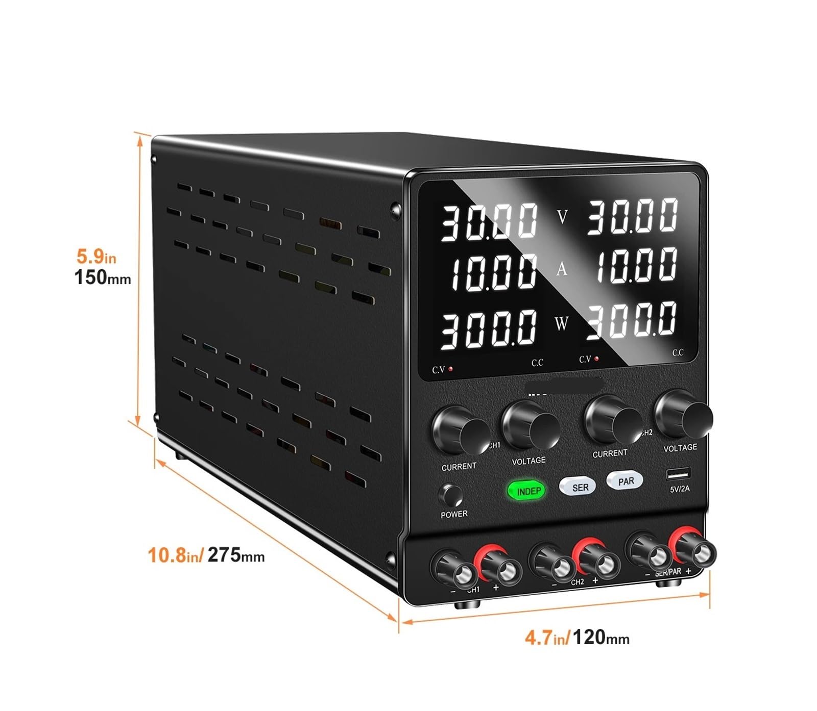 Fuente de alimentación de Doble Canal 30V10A DC, Salida múltiple Variable Ajustable, conexión paralela en Serie regulada, 60V(SPS3010-2KD 30V10A,220V)