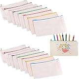 16 Pcs Blank DIY Craft Bag, 8 Colors Zipper Canvas Pencil Case, Cosmetic Storage Bags, Multipurpose Travel Toiletry Pouch, Makeup Bags for Women Girls Home, School Pen, Invoice Bill