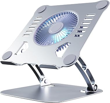 Laptop Cooler Cooling Pad Stand - Slim Ergonimic Laptop Stand for Desk, 3 Speed Cooling Fan Adjustable Height Laptop Cooling Stand for MacBook 11-15.6 Inch Silver, YT628-2