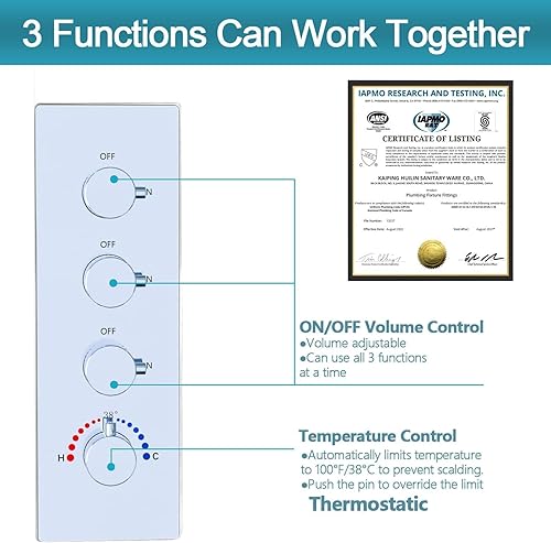 Miniatura 139 de Enga Sistema de ducha termostático doble, grifo de ducha de lluvia doble de montaje en pared de 12 pulgadas + 6 pulgadas, todas las funciones se Oro