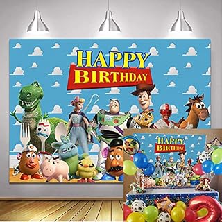 SK Toy Story Backdrop Kids Boys Happy Birthday Party Decoration Toy Story Theme Birthday Party Decoration Photo Backdrop 2.1x1.5m