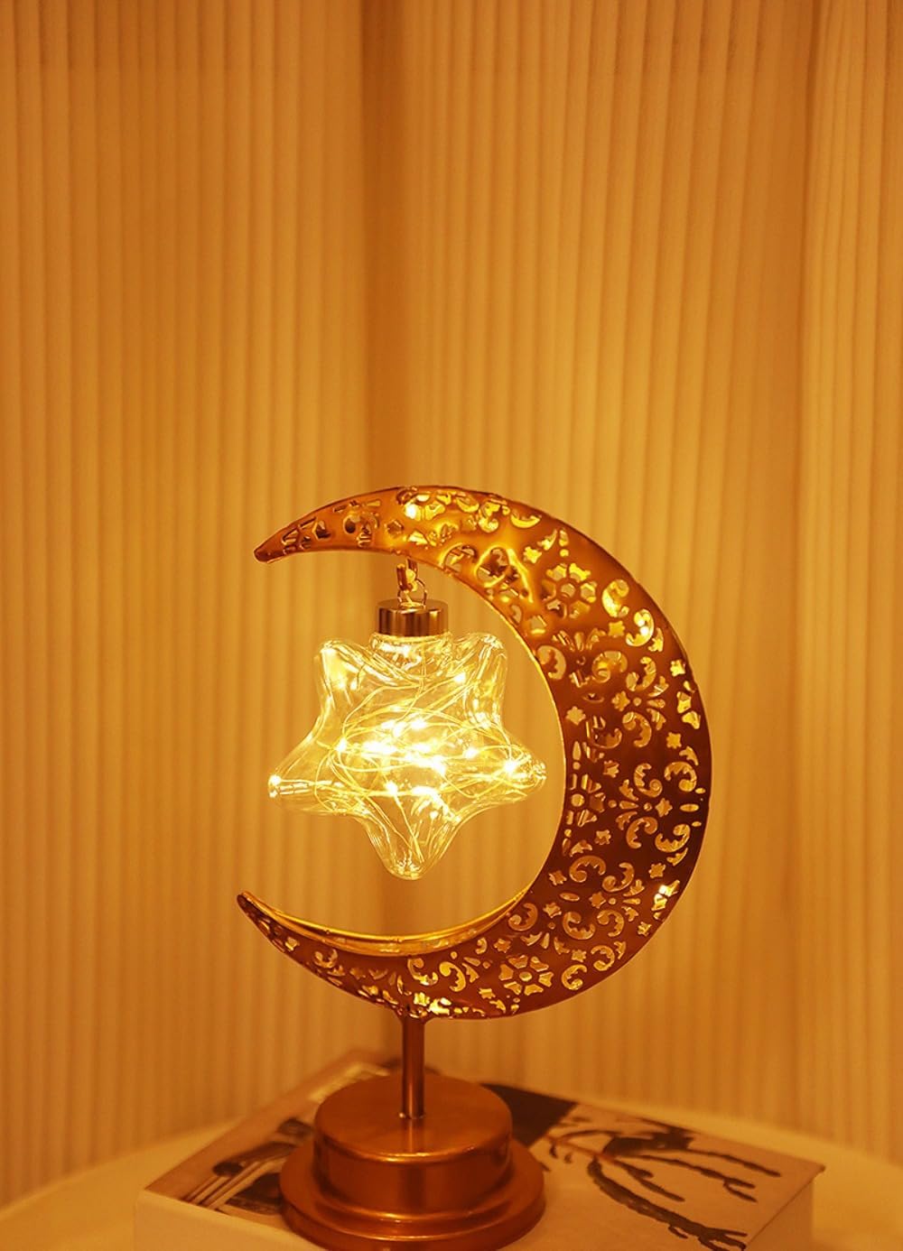 Lamantt中空LEDナイトライト、装飾オーナメント、テーブルランプ、三日月形、電池式、ワイヤレス、レトロスタイル、屋内照明、アン