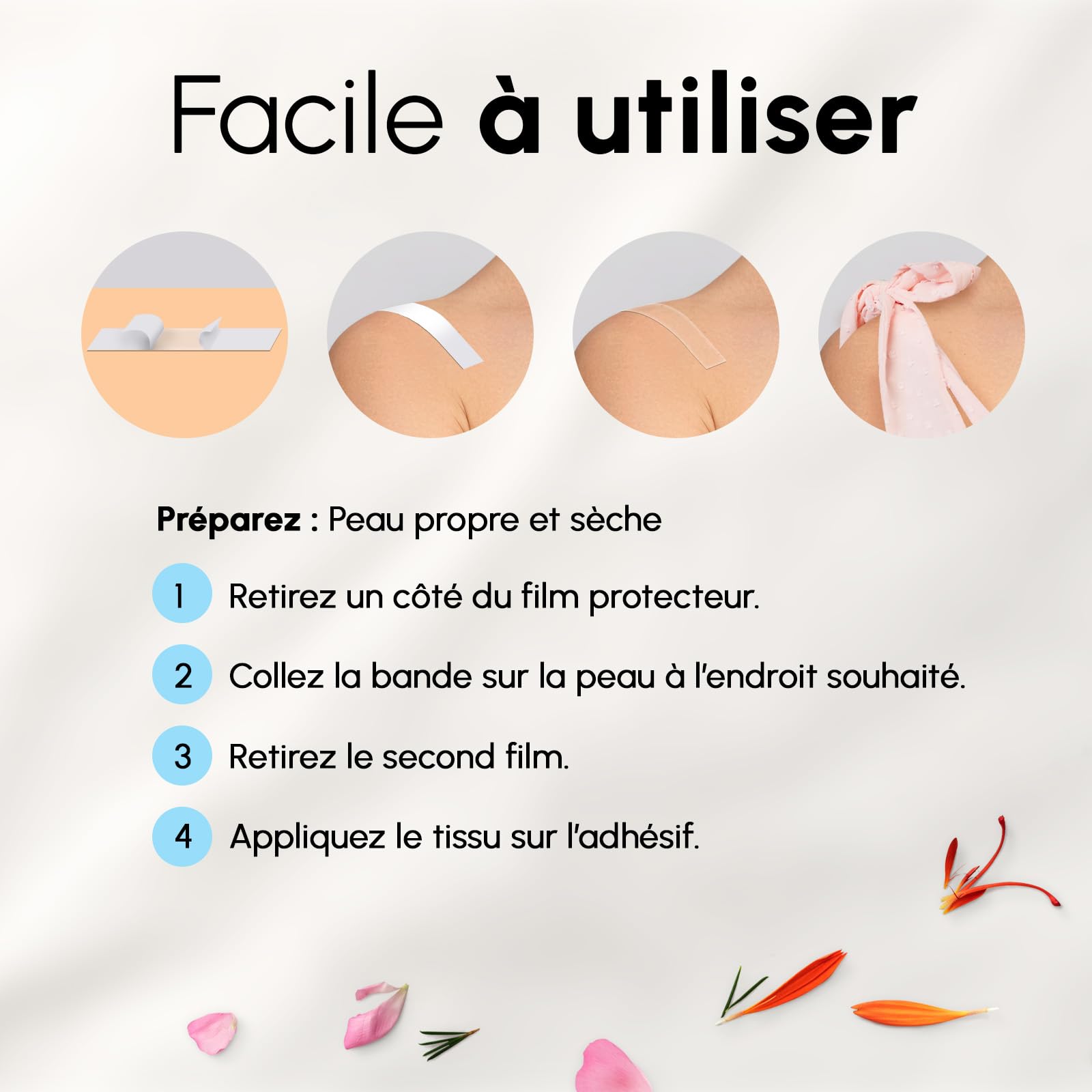BLOOMORA Fashion Tape – Adhésif Double Face Peau & Vêtement – 100 Bandes Transparentes (7,6 x 1,3 cm) – Scotch Vêtement Peau Imperméable – Body Tape, Scotch Tissu, Ruban pour Robes et Décolletés