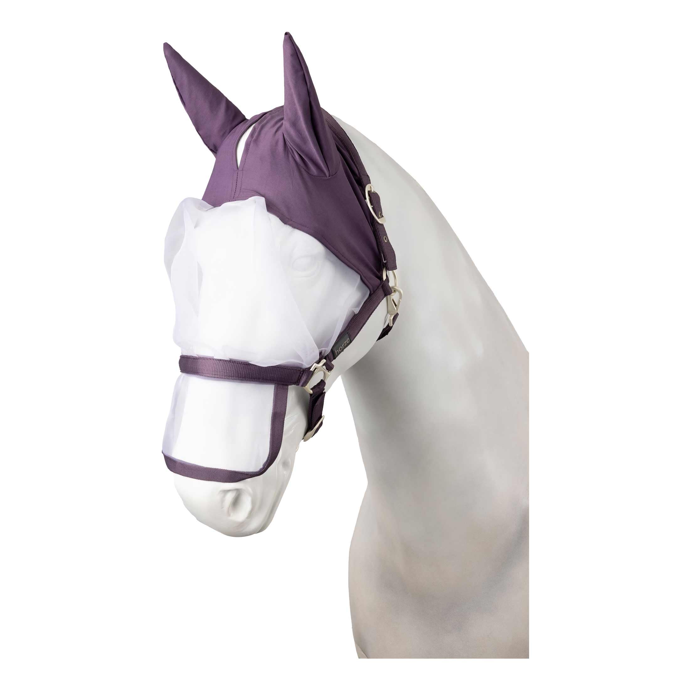 Licol pour cheval avec masque anti-mouches intégré Horze protection UV oreilles yeux F violet
