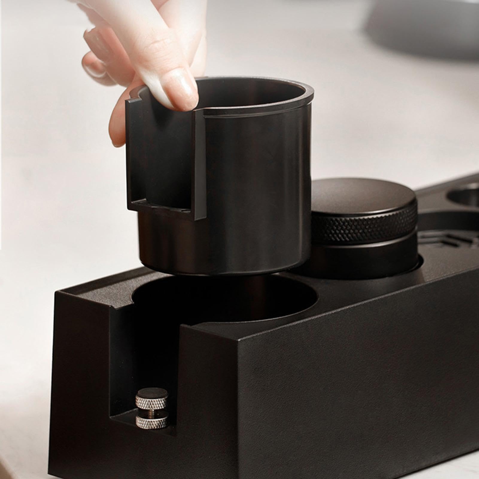 Generisch Coffee Tamper Station Kit, Coffee Knock Box Small 11.10 x 3.94 x | 2.95in, Espresso Accessories Organizer, Multipurpose Espresso Organizer Station for Kitchen, Abs, Silicone, Steel