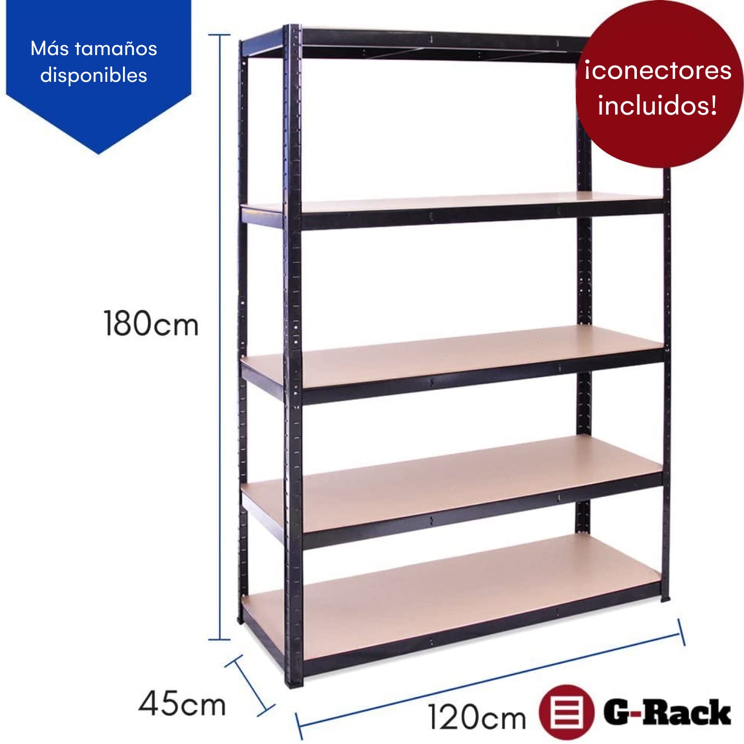 Estante de Almacenamiento para Garaje: 180 cm x 120 cm x 45 cm | Negro - 5 Estantes | 175 kg de carga cada balda (Capacidad para 875 kg) | Estantería para Garaje Muy Resistente - 5 Años de Garantía