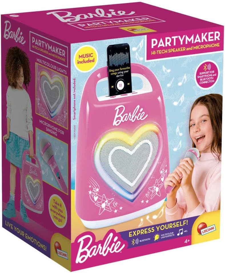 Lisciani - Barbie Party - Karaoke for Kids - Including Microphone - Bluetooth Speaker - Including Music - Smartphone Connection - Multicolour Light Effect - Music and Party - From 4 Years