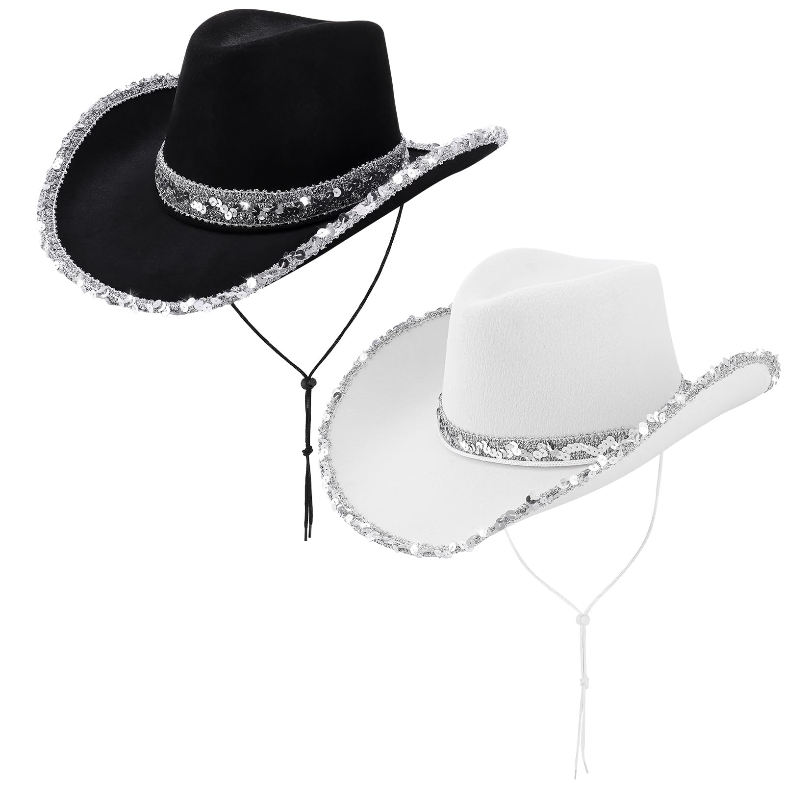Invalidism2 Packs Women Western Cowboy Hat Furry Cowgirl Hat Various Fashion Cowboy Hats Cowgirl Party Hat Classic Western Cowgirl Cap(White+Black)