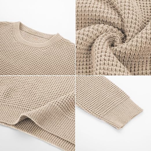 Image of ColorChakra Waffle Knit Mens Sweater Woolen Round Neck Wool Pullover