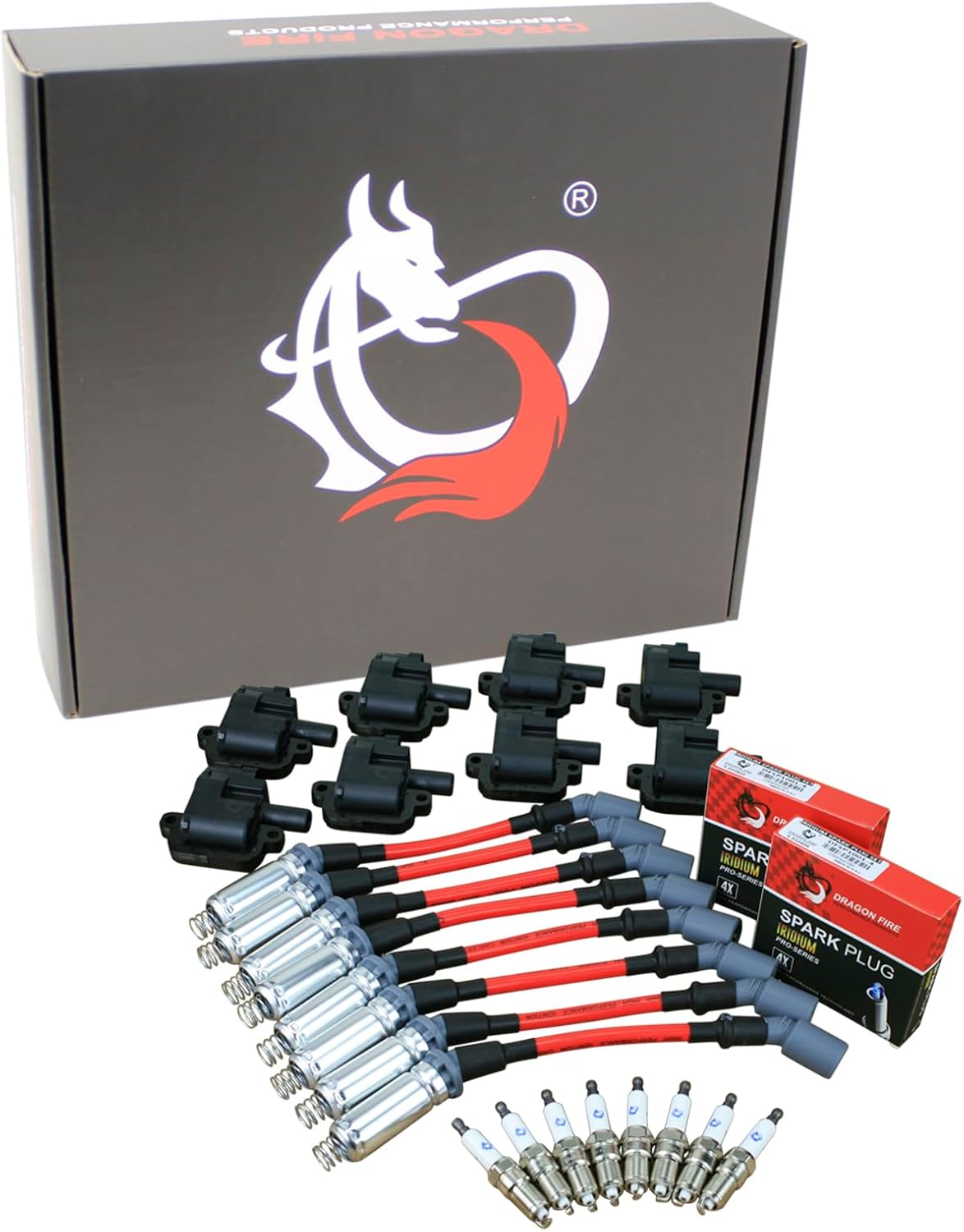 AIP Electronics Dragon FIRE Performance Power Pack Kit Square Ignition Coils Iridium Spark Plugs 10mm Plug Wires Compatible with 1998-2005 Chevy Cadillac Corvette Camaro GM LS1 LS6 OEM Fit Kit-1003BK