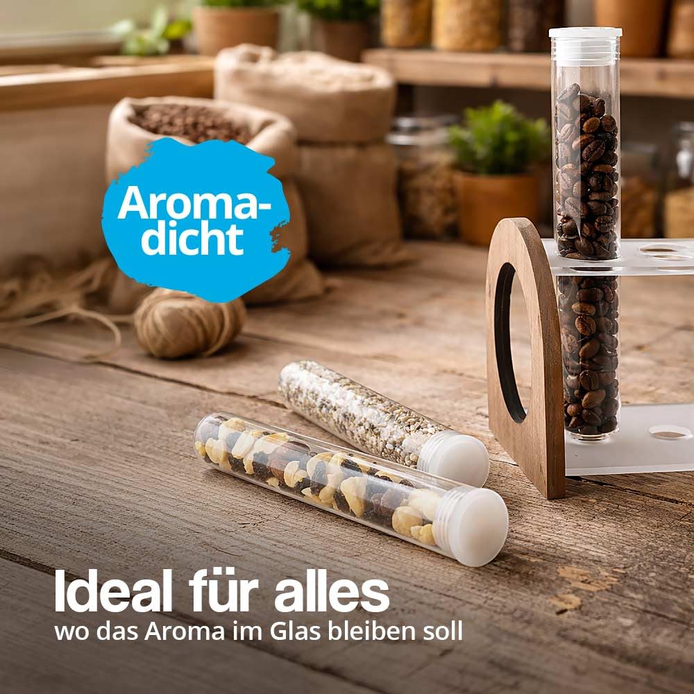 Tuuters Glas Reagenzglas mit Verschluss 25 Stück - 250 x Ø30mm Glasröhrchen | Reagenzgläser mit Deckel, luftdicht, ca. 150ml, 25cm hoch, 3cm breit, für Salz, Gewürze, Vanille, Kräuter, Tee aufbewahren