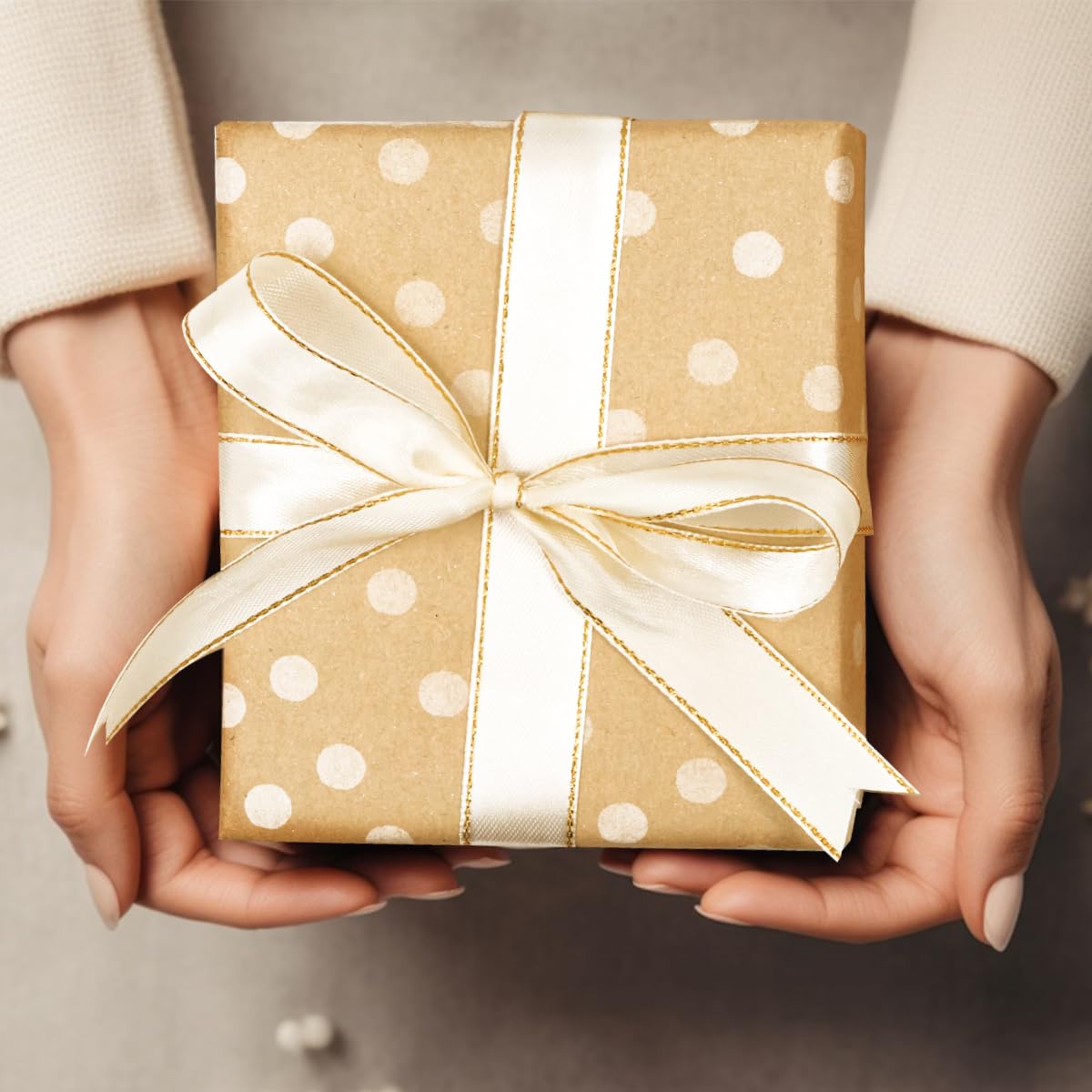 Rollo de papel para envolver regalos de cumpleaños, 43 cm x 15 m, papel kraft reciclable con estampado de lunares para cumpleaños, bodas, Navidad y decoración de fiestas