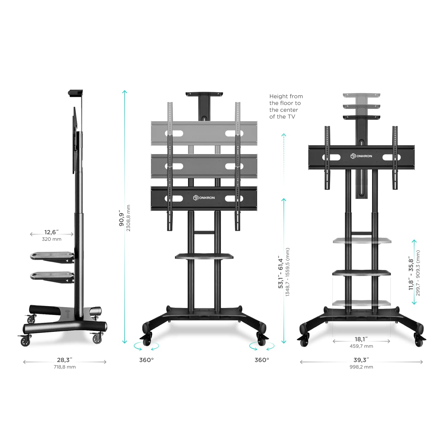 ONKRON Mobile TV Stand with Wheels Rolling TV Stand for 5083 Inch