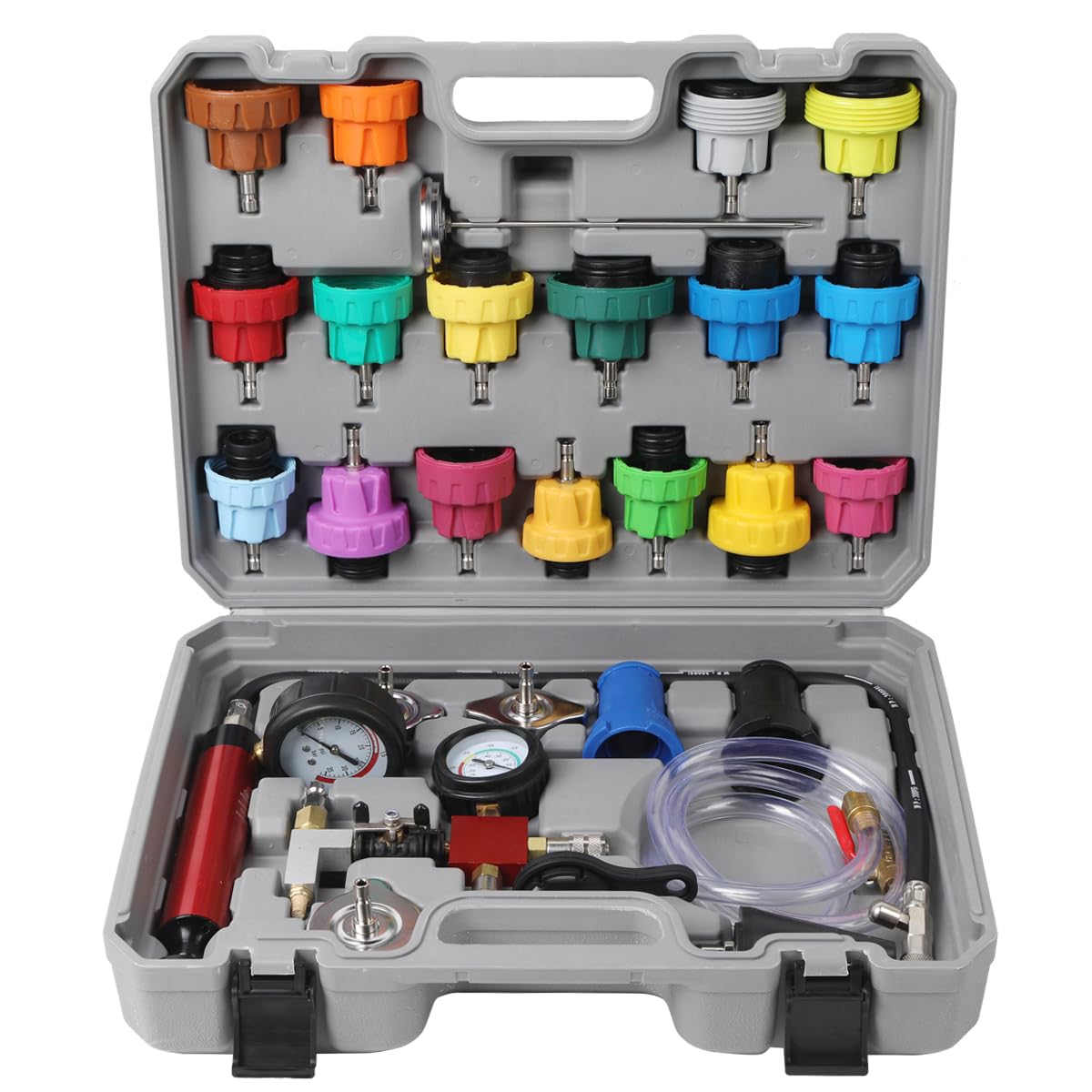 Radiator Pressure Tester Kit, Coolant Pressure Tester and Vacuum Refill Kit for Automotive Cooling System Water Tank Leakage Detection (Universal Fit 28PCS)
