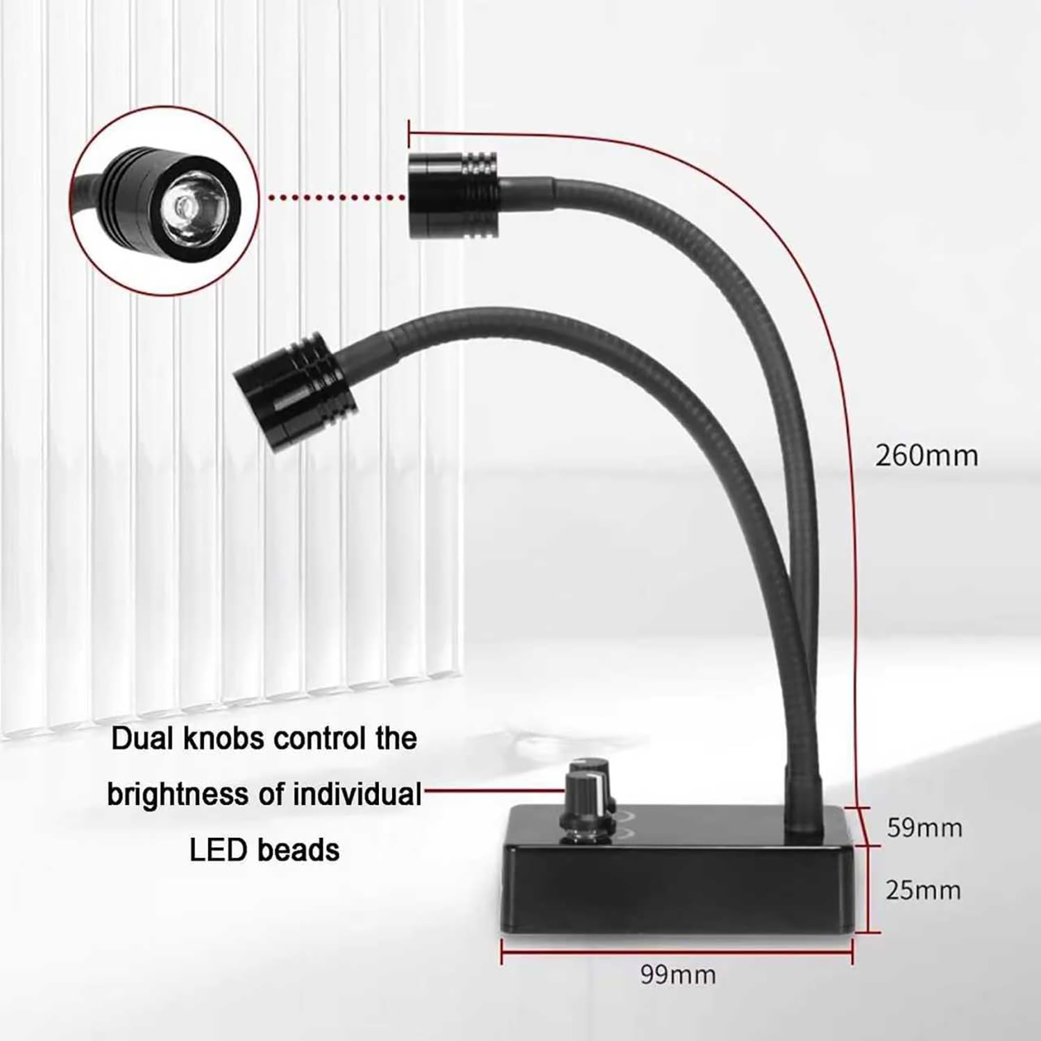 Lampe D'éclairage pour Microscope De Laboratoire, Double Spot LED À Col De Cygne, Luminosité Réglable en Continu Et Angle Réglable À 360°, Température De Couleur 6500k, pour Microscope Stéréoscopique