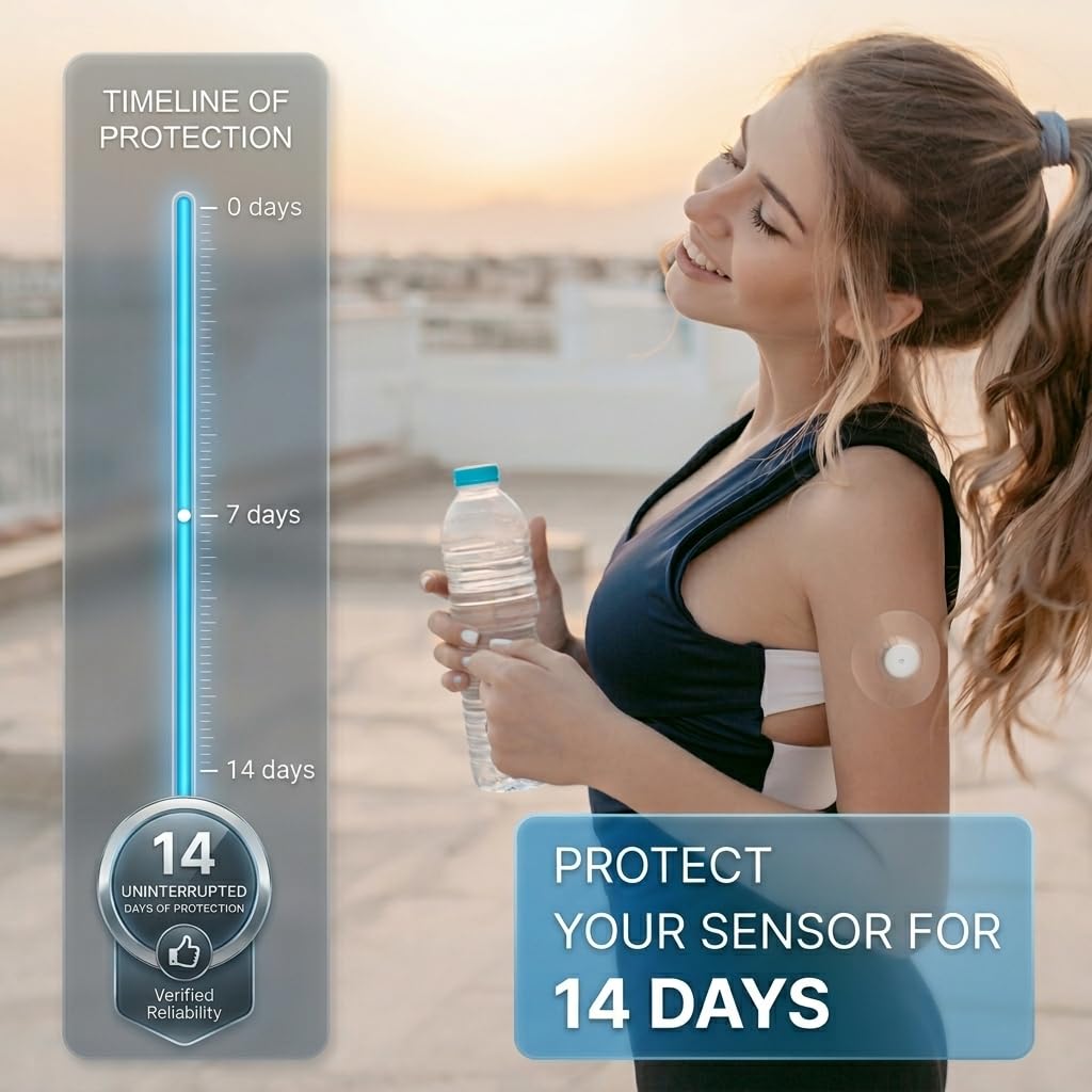 Neonce CGM Sensor Protection Patches Pack of 10, Adhesive Overpatches for Continuous Glucose Monitor Sensors, Water-Resistant Breathable Covers for Active Daily Wear