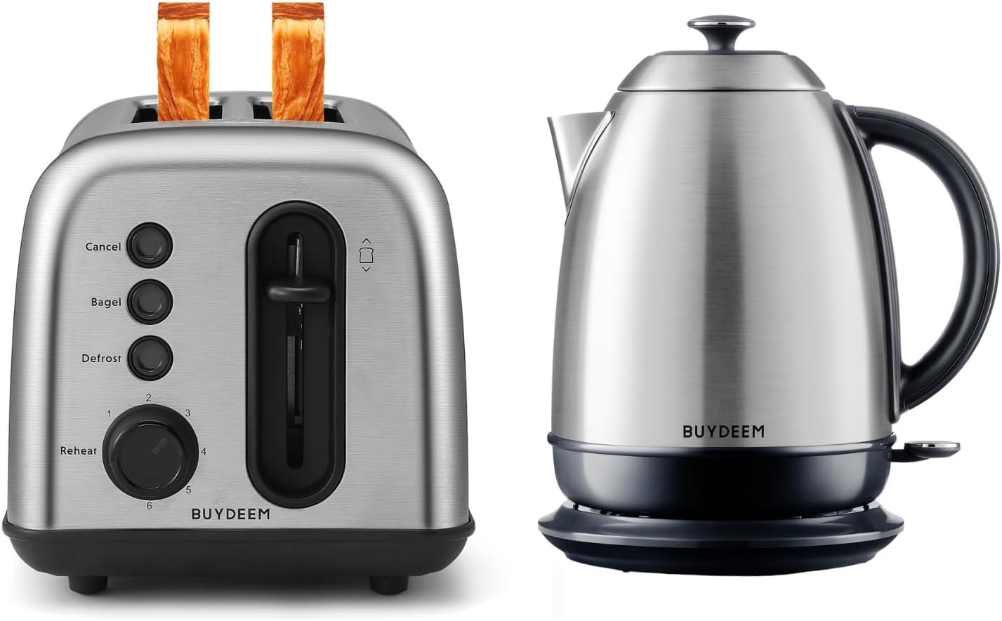 BUYDEEM DT420 2-Slice Toaster Silver with K640N Electric Kettle 1.7L Silver