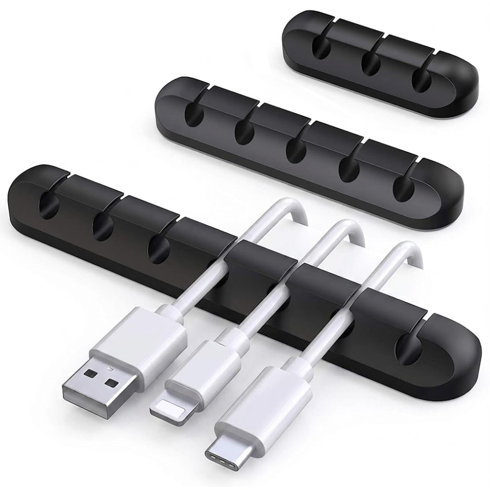 Heitao Black 3 Pcs Cable Clips,Cable Management Cord Organiser Clips Silicone Adhesive,Usb Cable Holder System For Organizing Cable Cords,Ideal For Office,Home,Nightstand,Car Etc (753-Slot, )