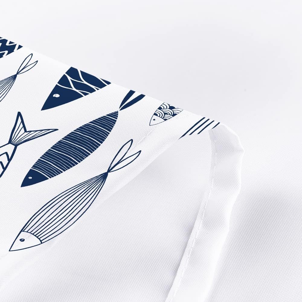 Blue Fish Shower Curtain 72" W x 78" H Longer Crisp Line Eastern Aesthetics Blue White Nautical Theme Water Repellent Fabric Curtain for Neutral/Masculine/Guest Bathroom
