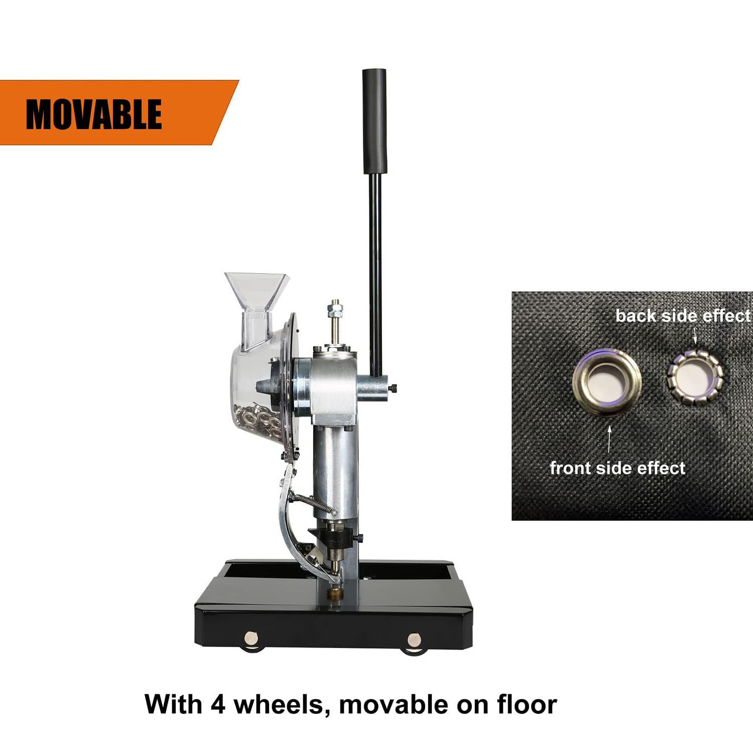 Máquina de ojales, prensa manual semiautomática con ruedas móviles, herramienta de perforación y ajuste de ojales para carteles, carteles, pancartas (compatible con 6/10/12 mm)