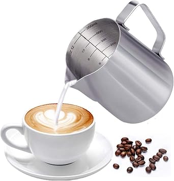 Milk Frothing Pitcher, Coffee Frother Cup, Polished Surface Rustproof Dishwasher Safe Frothing Pitcher for Home Kitchen 350ml