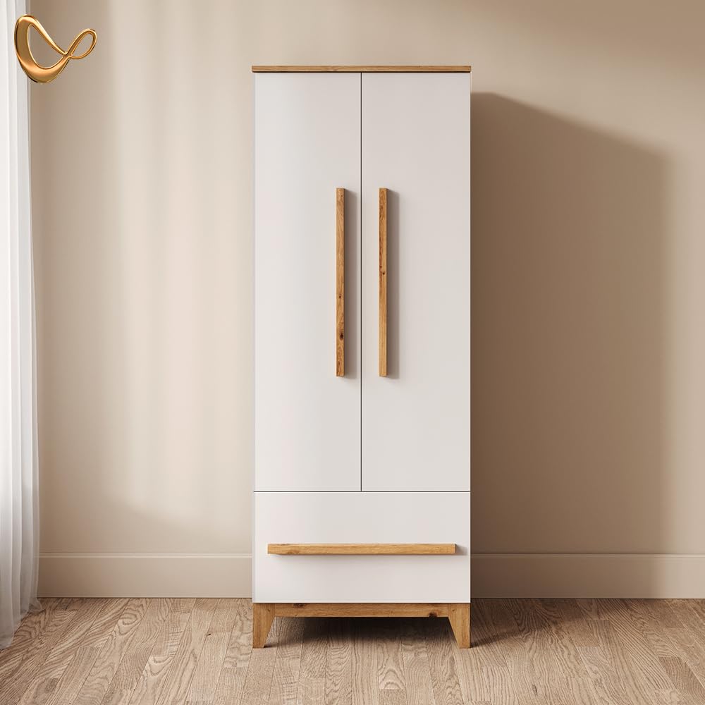 Livinity Guardaroba per bambini Mailo, Bianco/Artisan, 70 x 186.8 cm con 4 cassettiper un deposito elegante con tanto spazio