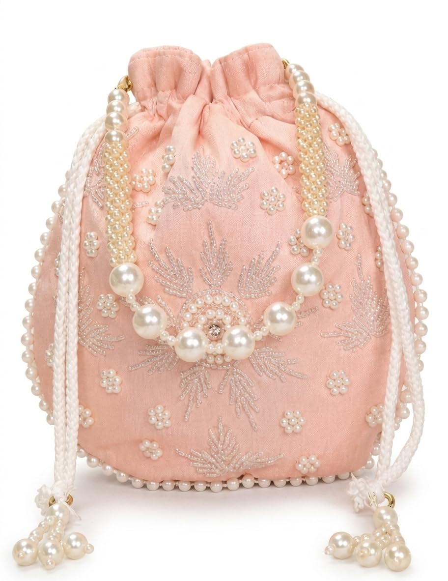 Potli Bag for Women pink peach Matka Design Round Ethnic Dress Accessory Handbag 10 inch X 9 inch-image-32