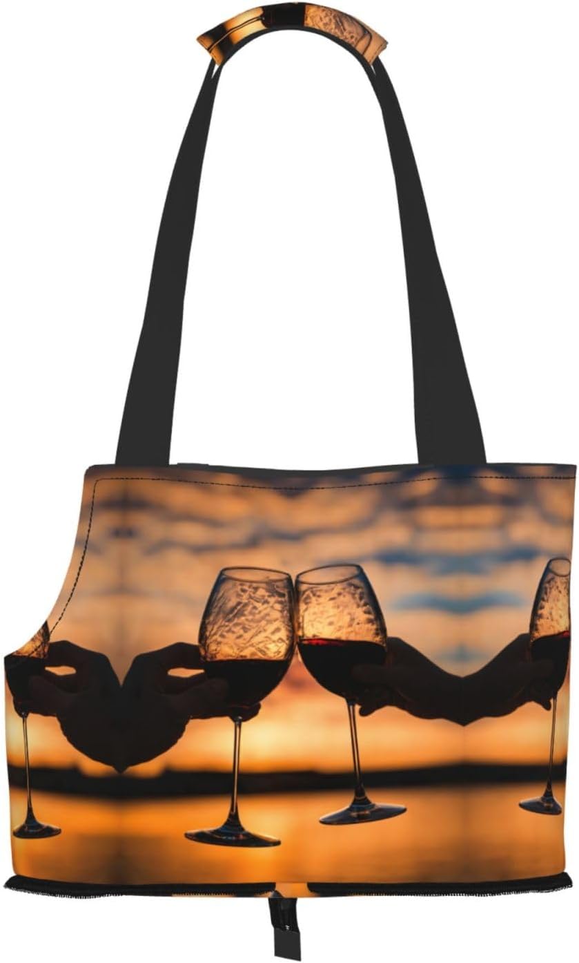 Red Wine Glass Cheers Print Portable Foldable Shoulder Bag for Travel,with Collar Hook and Handle Pad,Cute Stylish Design