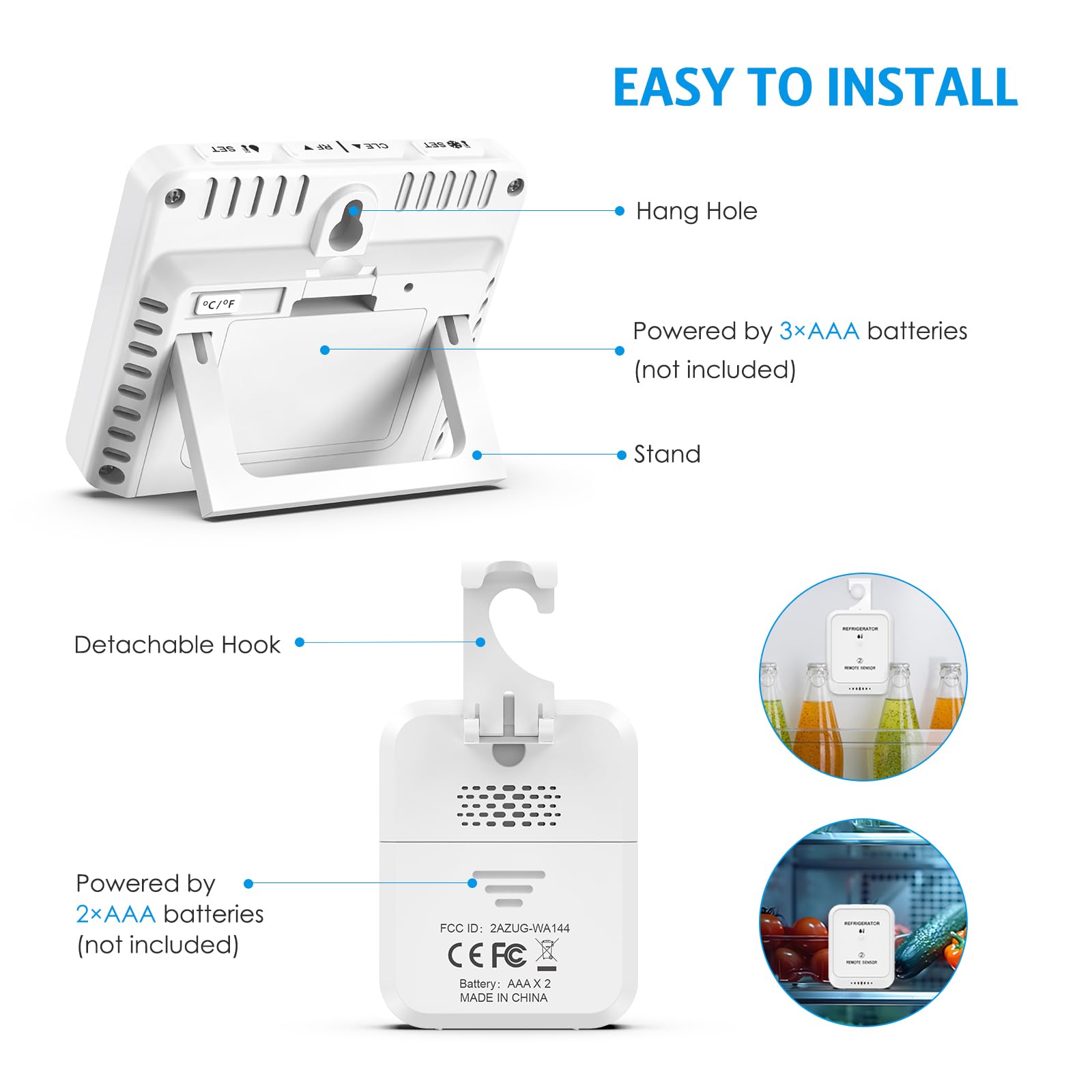 Brifit Thermomètre Frigo, Thermometre Congelateur avec 2 Capteurs, Thermometre Réfrigérateur avec Fonction Alarme et MIN/MAX, ℃/℉, Thermomètre Connecté Alarme Congélateur pour Cuisine, Maison, Bars