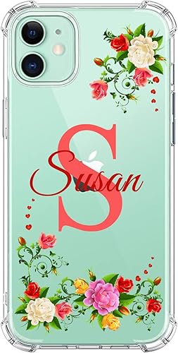 IKPYTREE Funda transparente con nombre personalizado e inicial, compatible con iPhone 16 Pro Max 15 Plus 14 13 12 11 Xs Max XR 8 7 6 Plus 11 Mini