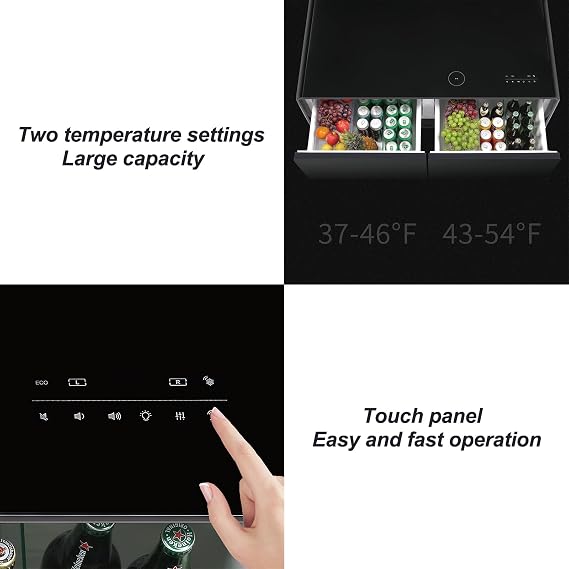 LED Coffee Table with Wireless Charging Module & Built-in Fridge, Modern Coffee Tables with Atmosphere Light, Smart Center Tea Table, Black Coffee Table for Living Room