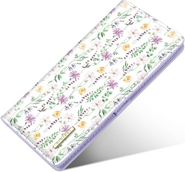 Ultra Slim Womens Wallet Minimalist Thin Long Leather Bifold Wallet RFID Blocking Card Holder Organizer with Zipper Coin Pocket Ladies Girls Gift Purse, White Daisy, slim, Thin Wallet