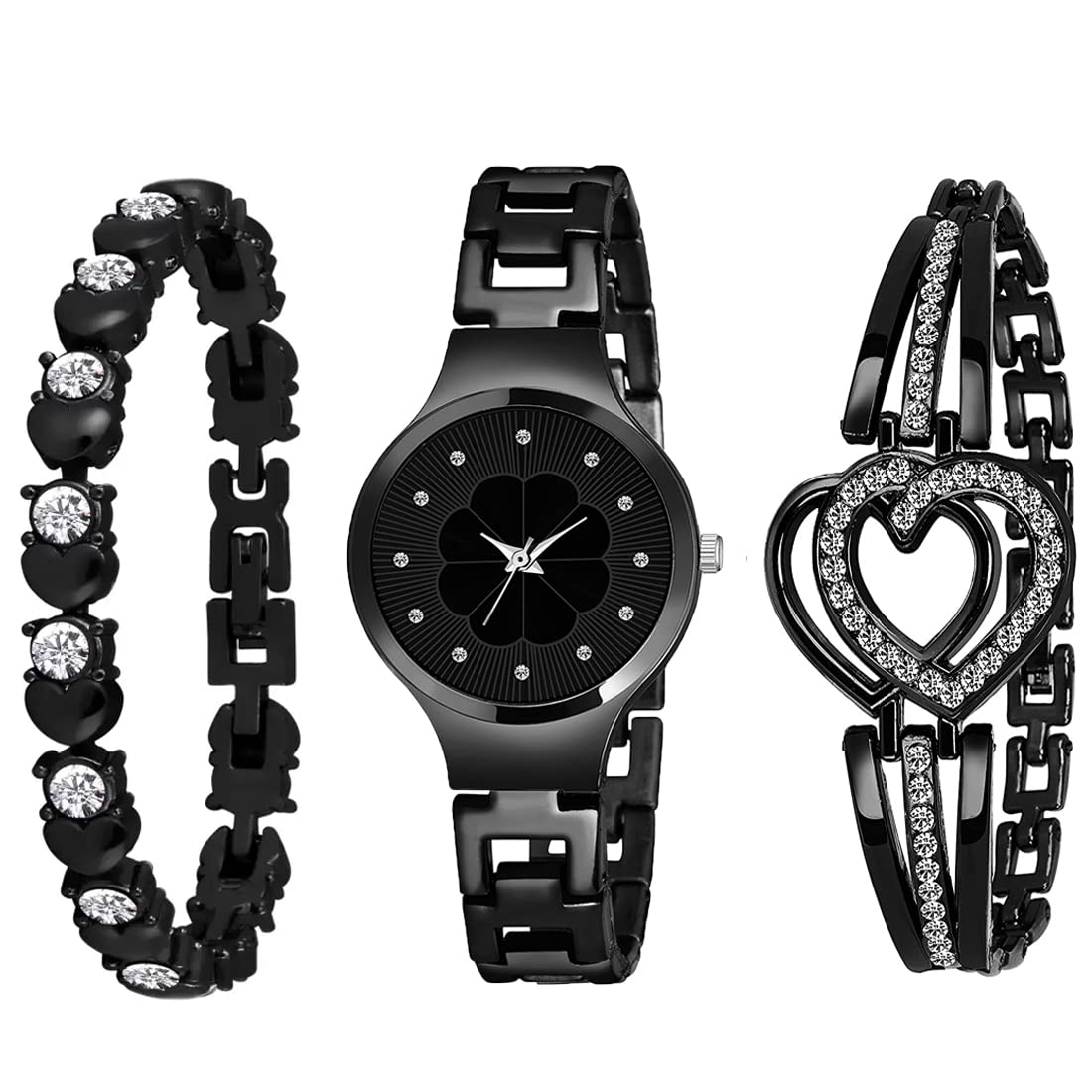GOLDENIZE FASHION Branded Stylish Analogue Black Rose Gold Diamond Dial Stainless Steel Watch with Gift Bracelet for Women & Girl (Combo Pack of 3) (Black) (B0BGB7L1BG) Amazon Price History, Amazon Price Tracker