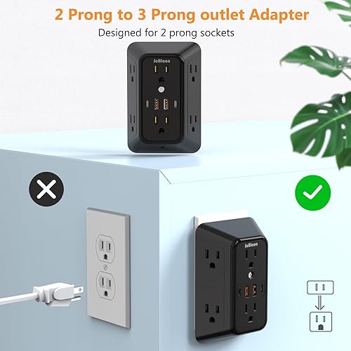 Miniatura 7 de Cargador de pared USB con protector de sobretensiones con 4 puertos USB (2 USB C), extensión de enchufe, extensión de enchufe, adaptador de enchufe