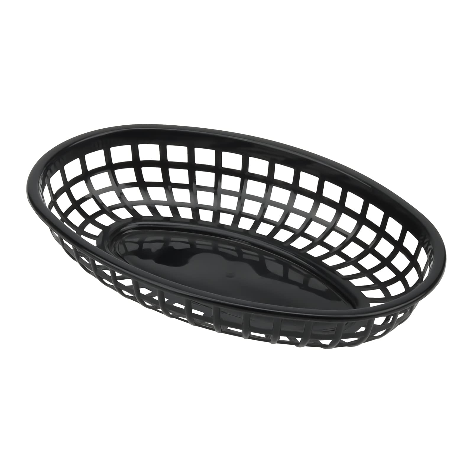 JAPCHET Lot de 30 paniers de restauration rapide ovales en plastique pour hamburgers, charcuteries, sandwichs, frites - 22,5 x 14,5 cm - Noir