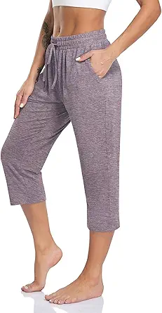 TARSE Women's Capri Yoga Pants Loose Soft Drawstring Workout Sweatpants Causal Lounge Pants with Pockets