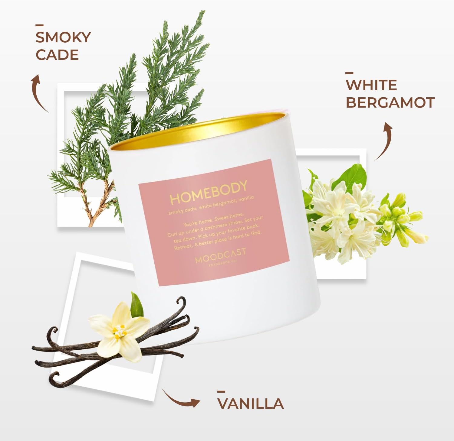 Moodcast Homebody Scented Candle - Aesthetic Candle for Home, Vanilla, White Bergamot & Smoky Cade, Clean Coco Wax Blend, Vegan, Paraben Free, 45-Hour Long Lasting Burn - 8oz - Image 2