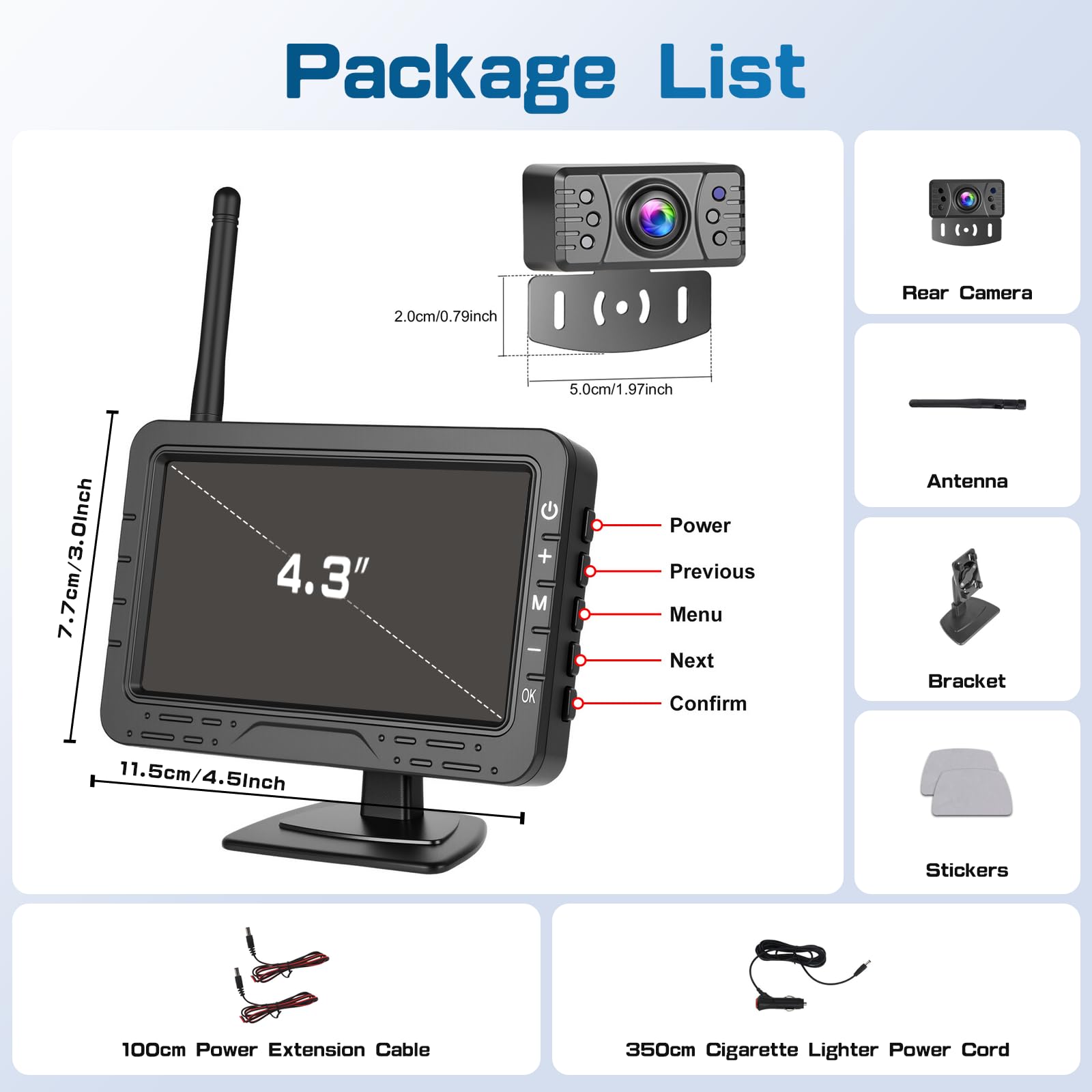 Hikity Cámara de Marcha Atrás Digital Inalámbrica con Monitor de 4,3 Pulgadas TN IPS IP68 Impermeable Visión Nocturna DIY Línea de Parqueo para Coche Camión Autobús Tractor