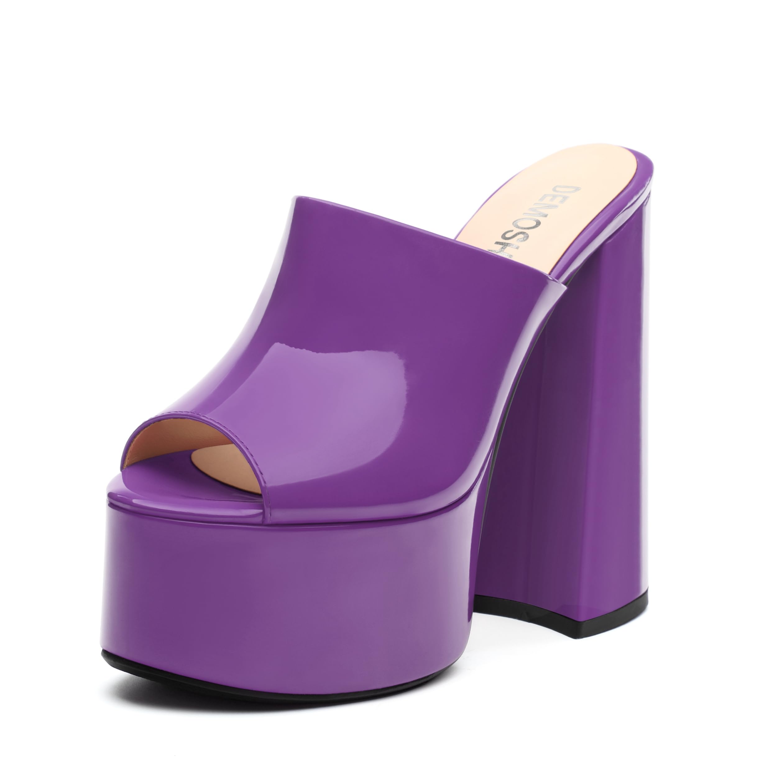 DEMOSHINE Women's 6 Inch Platform Heels Slip On Mules Sandals Open Peep Toe Sexy Chunky High Block Heels for Club Party Dressy Shoes