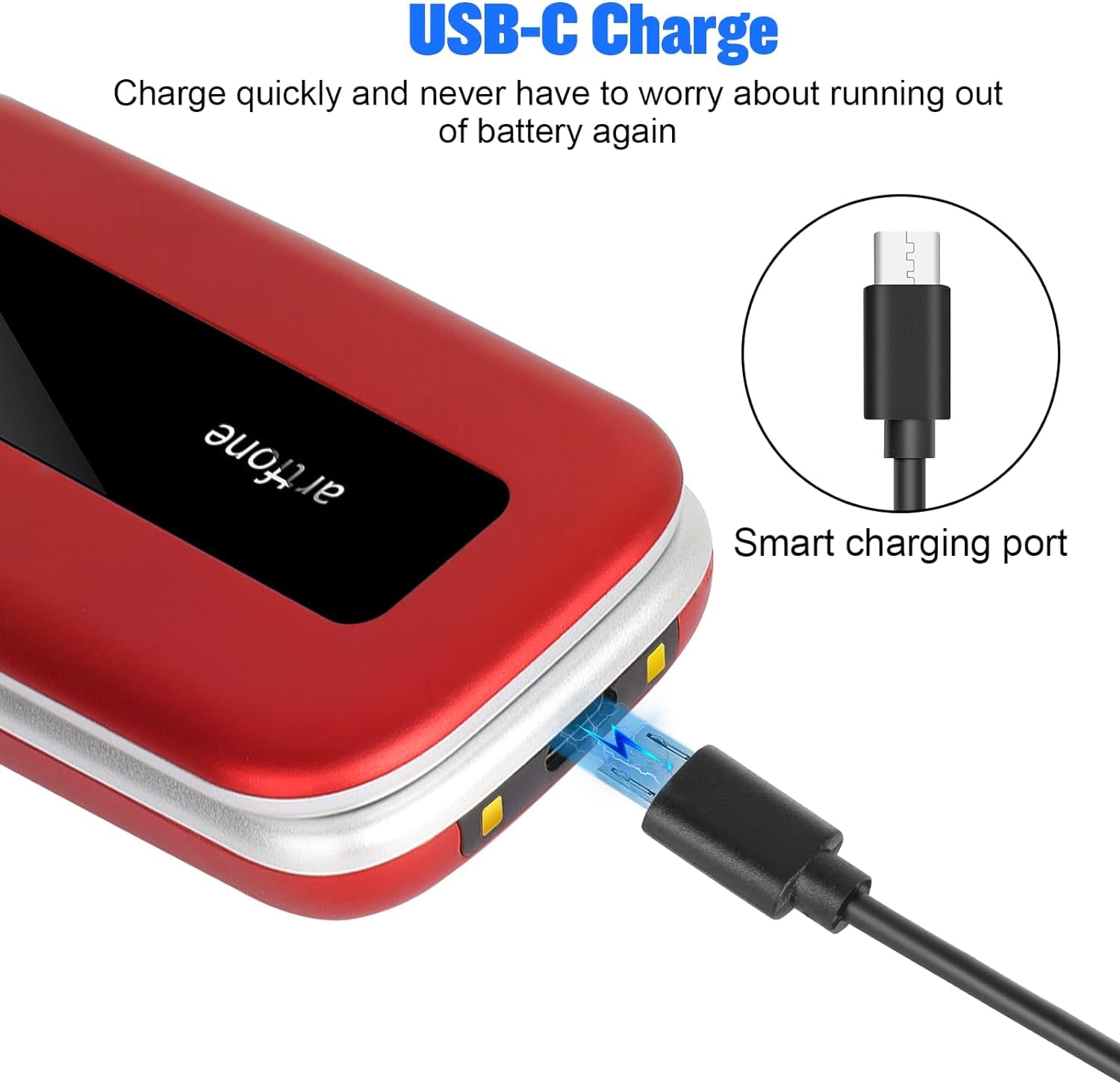 artfone Teléfono móvil para personas mayores con teclas grandes, teléfono móvil plegable sin contrato, botón grande con botón de llamada de emergencia, batería con gran capacidad, 1200 mAh
