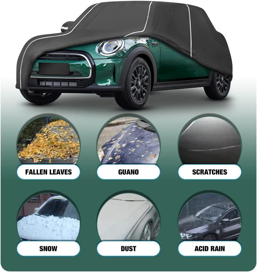 Waterproof Car Cover Compatible for Mini Cooper/Cooper S 2-Doors.2002-2024 All Weather 6 Layers Full Car Cover with Storage Bag