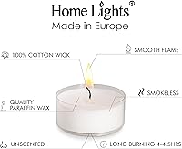 Vista 2 de Homelights Tea Lights Candles, Giant 100,200,300 Bulk Packs, 4-4.5 Hrs White Unscented European Smokeless Clear Cup Tea Lights for Shabbat