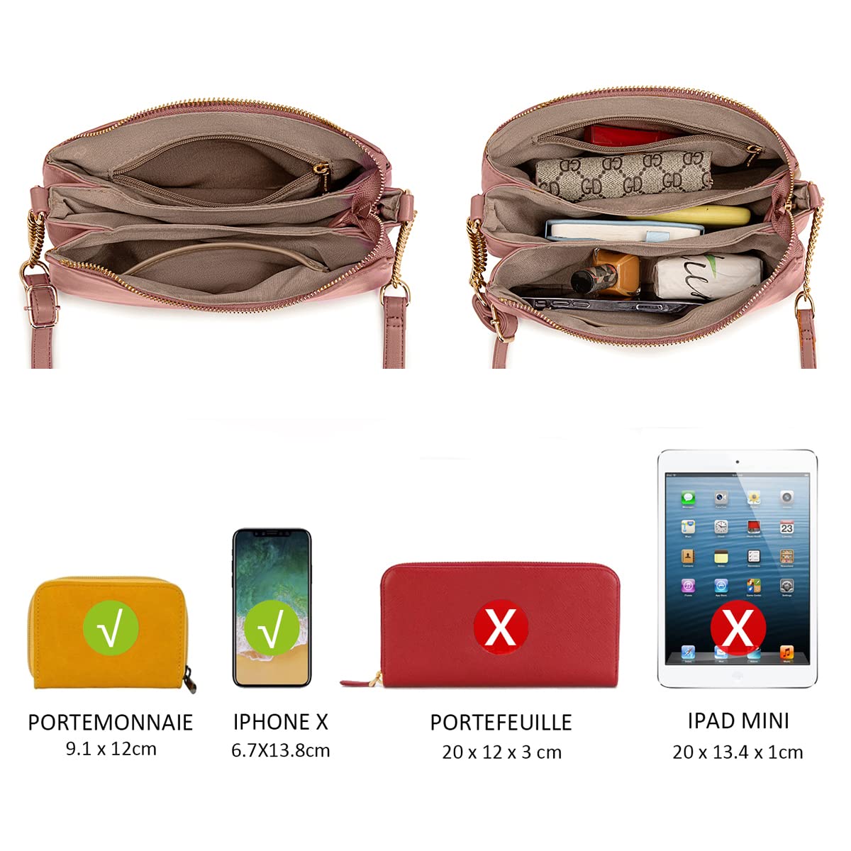 David Jones - Borsa a Tracolla Donna Molti Scomparti - Borsa a Spalla Simil Pelle PU - Borsetta Sacchetto Borsello Sera Telefono Messenger Crossbody Bag Tendenza - Bianco