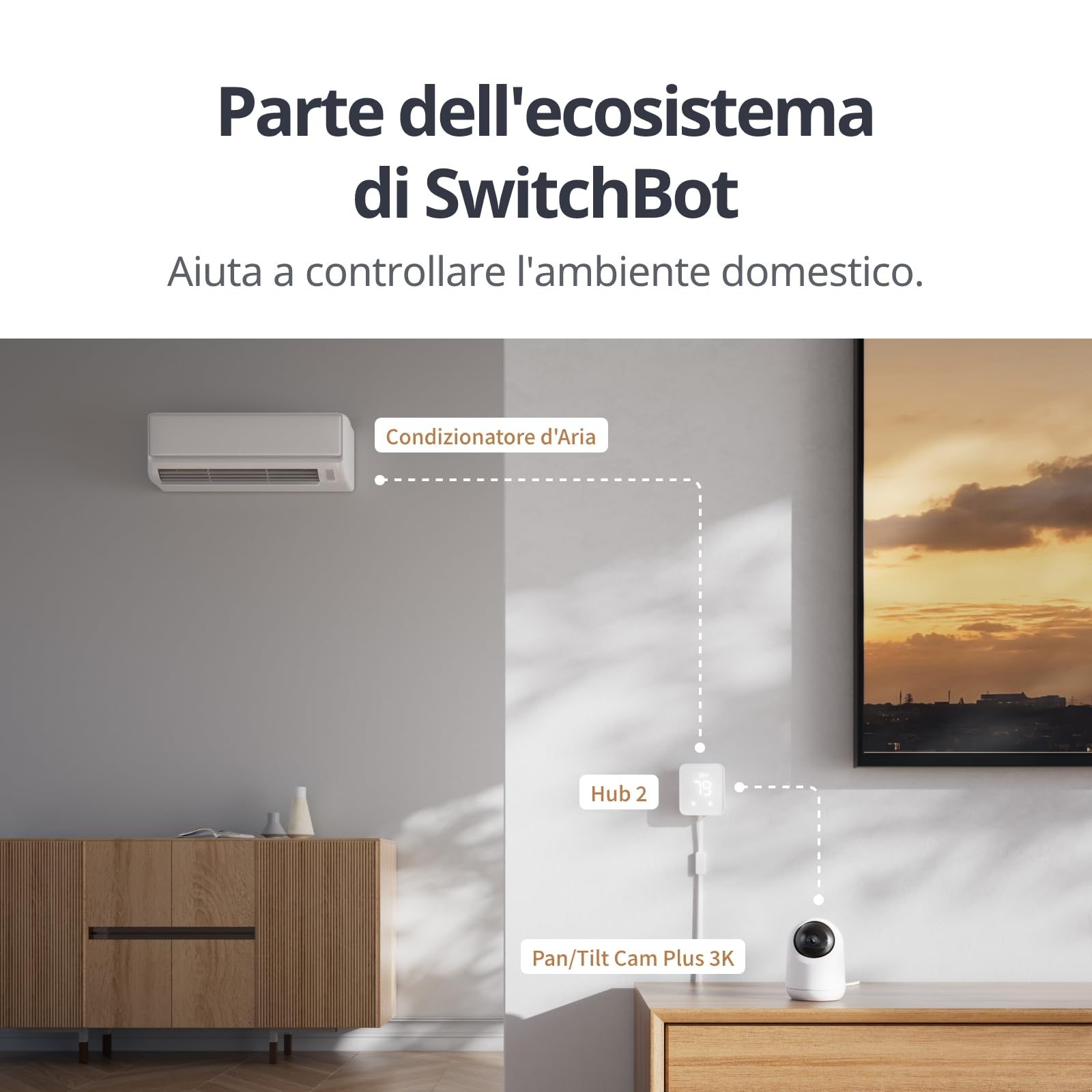 SwitchBot 2K Telecamera di sorveglianza interna, Telecamera Wi-Fi per sorveglianza interna con copertura del campo visivo a 360°/115°, Riconoscimento delle persone, Rilevamento del movimento, Audio