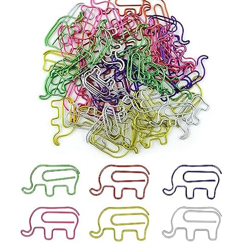 Wayilea 60PCS Animal Paperclip Cute Elephant Paper Clips, Assorted Colors Lovely Bookmark Clips for Kids Children Party Invitation Card Student Scrapbooks Notebook Cover